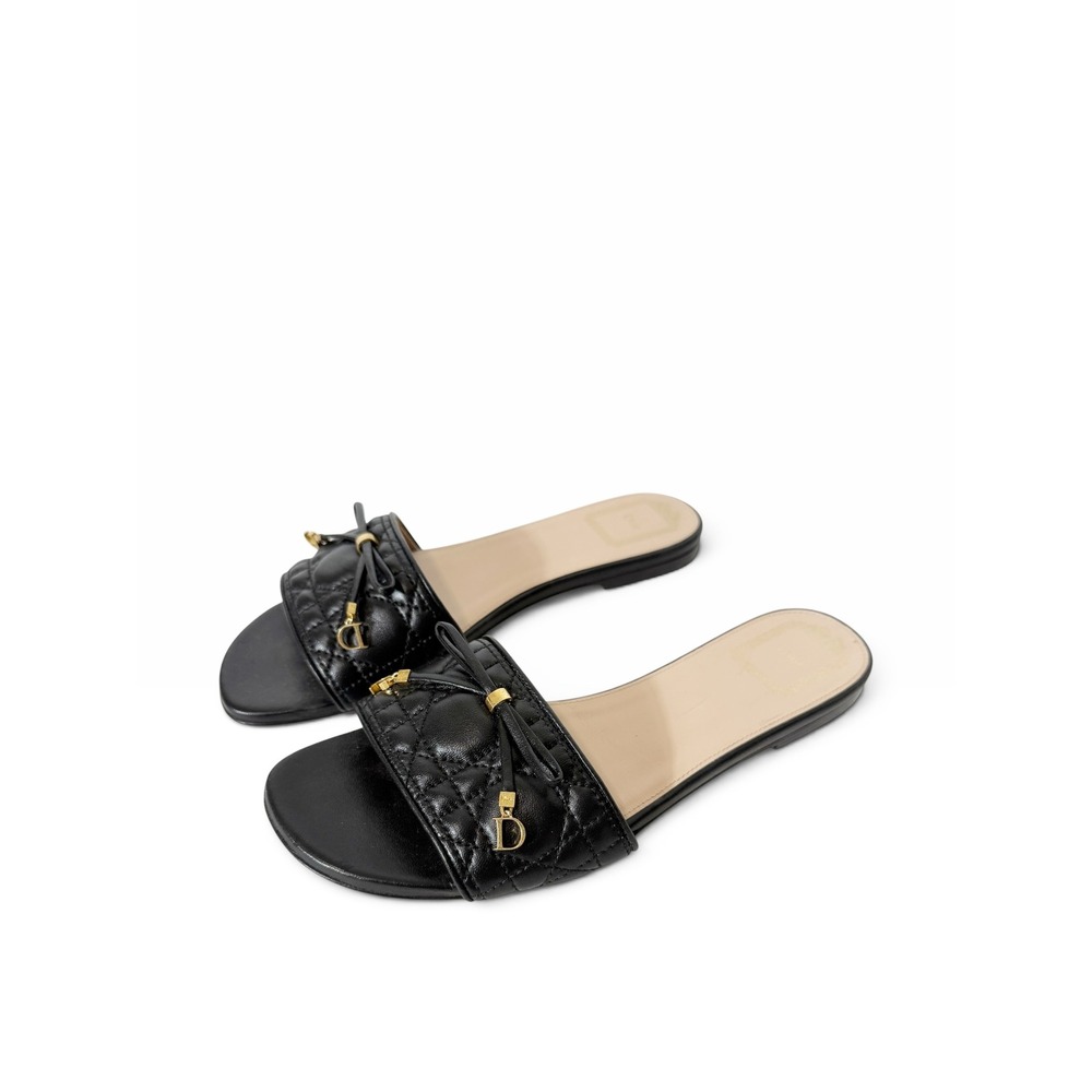 Christian Dior Cannage Authentic Black Lambskin Slide Sandals 38.5 EU 8.5 US